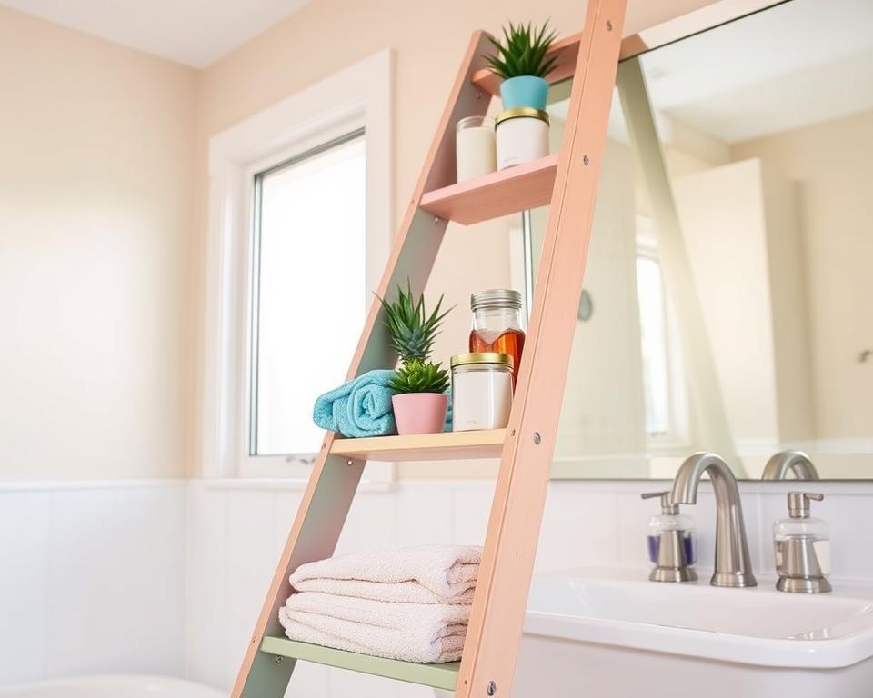 bathroom shelf ladder diy