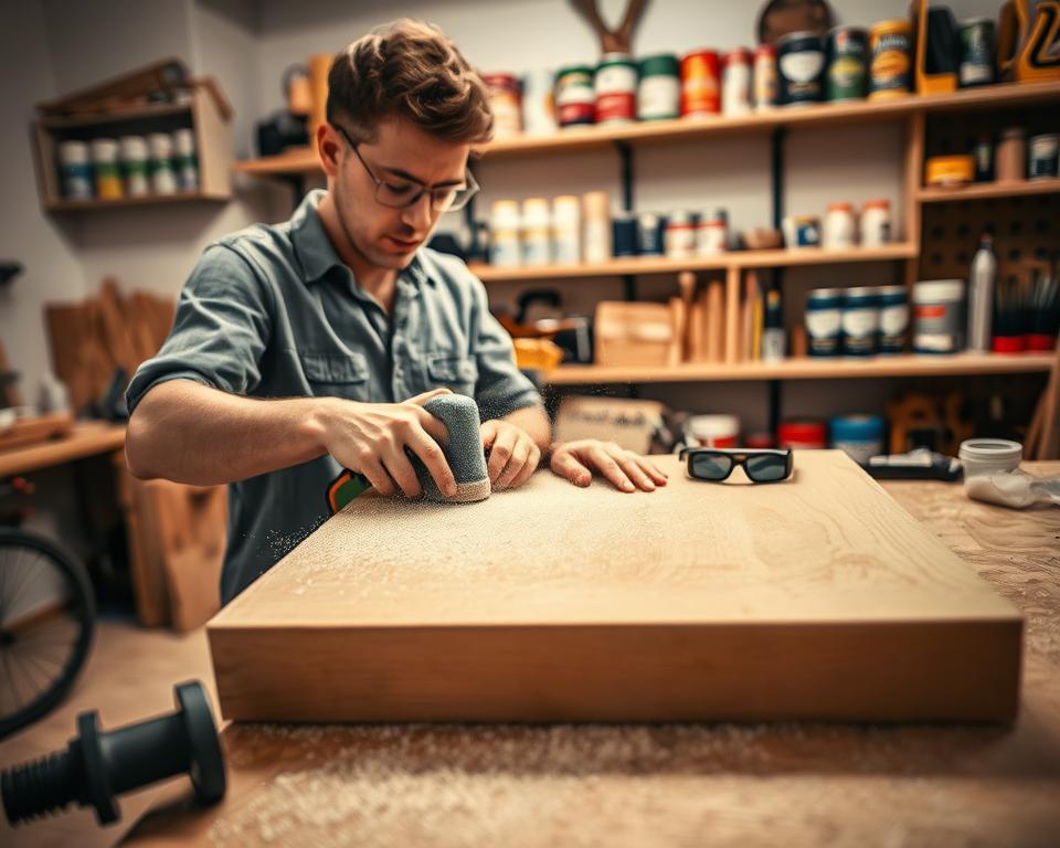 sanding and finishing a shelf